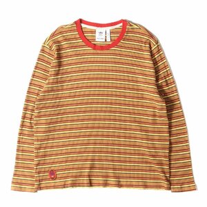 美品 adidas アディダス Tシャツ サイズ:6XO 22SS WALES BONNER ウェールズ・ボナー ボーダー ロングスリーブ Tシャツ ブラウン イエロー