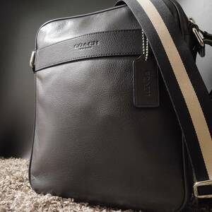 1円~【極美品】コーチ COACH ショルダーバッグ メンズ ビジネス メッセンジャー クロスボディ サコッシュ 斜めがけ レザー ダークグレー