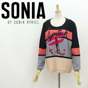 ◆SONIA BY SONIA RYKIEL ソニア バイ ソニア リキエル リップスティック柄 刺繍 ドロップショルダー ウール ニット セーター 38