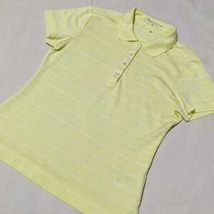 +AB11 NIKE GOLF ナイキ ゴルフ レディース S 半袖 ポロシャツ 黄色 イエロー ボーダー ゴルフ ウェア