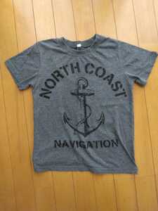 NORTH COAST半袖プリント丸首Tシャツ140cm グレー綿いかり男女兼用トップス夏物コットン男の子女の子クルーネック黒ブラック西松屋チェーン