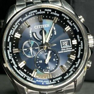 CITIZEN ATTESA シチズン アテッサ Eco-Drive AT9060-54L ソーラー電波 腕時計 メンズ ブルー ダブルダイレクトフライト アナログ