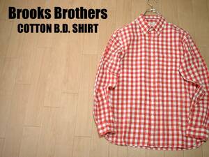 必見BROOKS BROTHERSブロックギンガムチェックボタンダウンシャツRed Fleece美品USA-S(JPN-M)正規ブルックスブラザーズ白ホワイトx赤レッド