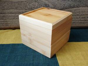 竹細工角型二段弁当箱(木製ランチボックス 重箱 曲げわっぱ)