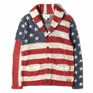 DENIM & SUPPLY Ralph Lauren デニム&サプライ ラルフローレン 星条旗 ショールカラー コットンニットカーディガン レッド ネイビー S