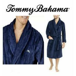 新品 トミーバハマTommyBahama ガウン SML メンズ ルームウェアローブ 織柄 紺ネイビー