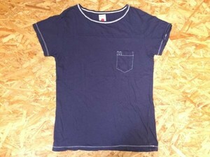 marka マーカ 白ステッチ トリミング 半袖Tシャツ レディース 日本製 綿100% 2 紺