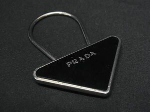 1円 PRADA プラダ M713 キーリング キーホルダー チャーム メンズ レディース シルバー系×ブラック系 AV9158