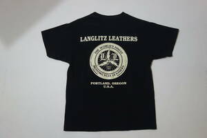 美品 ラングリッツレザーズ Langlitz Leathers 半袖 Tシャツ プリント アメリカ製 サイズS ブラック