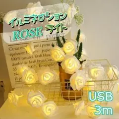★SALE★USB　イルミネーションライト　ローズ　薔薇　LED　3ｍ　白