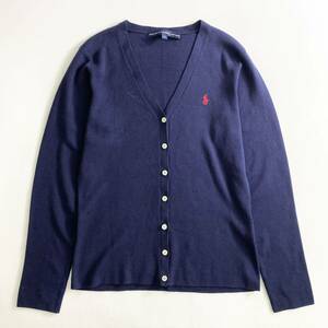 Ld15《極美品》RALPH LAUREN SPORT ラルフローレン カーディガン コットン100% ポニー刺繍 ネイビー Mサイズ レディース 女性服 