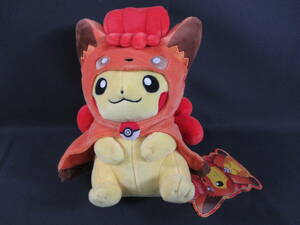 14/Э729★ポケットモンスター ロコンポンチョのピカチュウ ぬいぐるみ ポケモンセンター限定★タグ付き