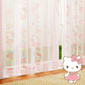 レースカーテン 2枚組 100×198cm キティ 花柄 レース ピンク 洗える 外から見えにくい サンリオ 子ども部屋 掃出窓