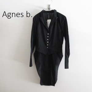 送料込み　新品 Agnes b アニエスベー　スナップボタン　タキシード　シャツ　40　ブラック　ブランドロゴ　38500円タグ付き