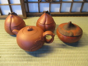 《和》 陶磁器 朱泥 紫泥 急須　他セット　 唐物 茶壷 煎茶道具 中国宜興 中国美術 中国古玩