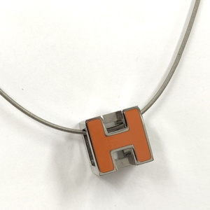 【中古】HERMES Hキューブ ネックレス メッキ シルバー オレンジ