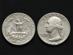 【アメリカ】クォーター 25セント 1967年 イーグル ジョージ ワシントン アメリカン イーグル 白頭鷲 白銅貨