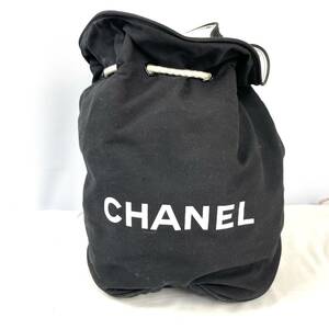 1円　CHANEL　シャネル　ノベルティ ロゴ入り 巾着ショルダーバッグ ブラック×ホワイト