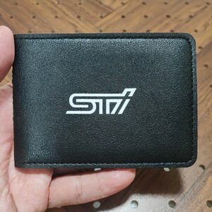 STI ブラックレザー カードケース 薄型■フォレスター レグォーグ XV インプレッサスポーツ/G4 レガシィアウトバック BRZ WRX S4