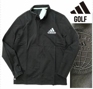 新品 【メンズM】黒 アディダスゴルフ ボタンダウン ポロシャツ 長袖 adidas GOLF ゴルフウェア