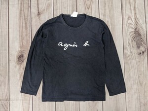 13．日本製 アニエスベー agnis b. フロントデカロゴ 長袖Tシャツ ロングスリーブ レディース2　黒白x902