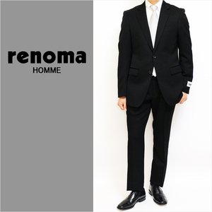 フォーマル 礼服 メンズ 新品 レノマ オム renoma 通年 黒無地 タキシードクロス 2つボタン シングル ±6cmウエスト調整可 スリム A5