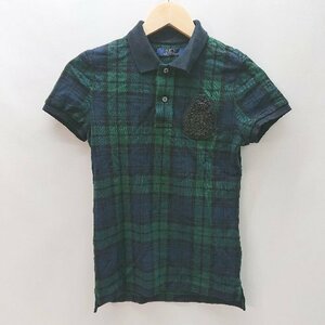 ◇ POLO RALPH LAUREN ポロラルフローレン カジュアル 総チェック柄 半袖 ポロシャツ サイズXS ネイビー レディース E