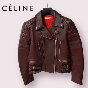 CELINE セリーヌ 羊革 ラムレザー パディング ダブルライダースジャケット サイズ40 レディース