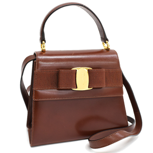 サルヴァトーレフェラガモ 2way ハンドバッグ ショルダー BW-215677 ヴァラリボン レザー ブラウン SalvatoreFerragamo