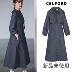 CELFORD デニムキルティングワンピース  ネイビーリボンボウタイブラウス