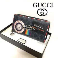 GUCCI グッチ ラウンドファスナー  スペース gg柄 長財布 ブラック 黒