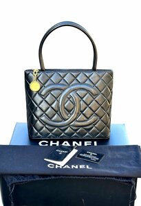 フルセット保管品◆本物シャネルCHANEL復刻トートデカココマークCOCOヴィンテージVintageゴールドG金具黒金ブラックハンドバッグラムスキン