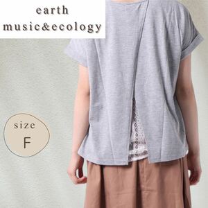 earth music&ecology Tシャツ レディース トップス カットソー 半袖 クルーネック 丸首 無地 きれいめ シンプル 薄手 ホワイト レース