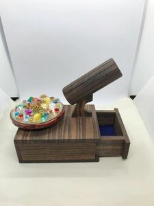 C1-3D レアレトロ　黒檀　カレイドスコープ　万華鏡　オルゴールで回転する小物入れ　ビンテージ　山口百恵　いい日旅立ち　1b