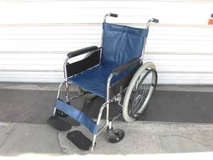 4243BNZ◎マキテック 車椅子 自走式 スチール製車いす EX-10B ビニールレザーシート エコノミーシリーズ 紺色◎中古
