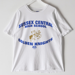 00s SUSSEX CENTRAL Golden Knights Tシャツ ホワイト L バックプリント GILDAN製 / カレッジ ハイスクール アメフト