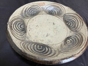 古瀬戸焼 時代 瀬戸 馬の目皿 石皿 径25cm 六つ目 飾皿 アンティーク 細密細工 古美術品 