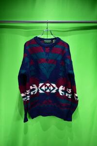 vintage design heavy wool print sweater 古着 ビンテージ ヘビーウールセーター 柄ニット デザインセーター 80s 90s
