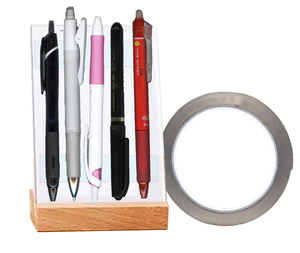 省スペース粘着ペン立て固定型 ウッド 粘着テープでペンやリモコンなどを固定するペン立て