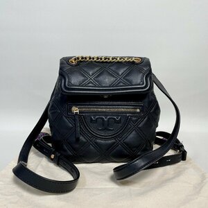 2404-5-1｜極美品｜TORY BURCH トリーバーチ リュックサック レザー ブラック キルティング チェーンショルダー 保存袋付き