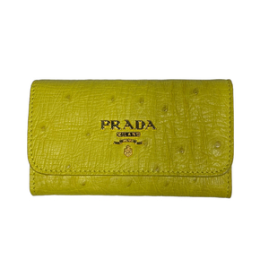 PRADA プラダ 1M0222 6連 キーケース 小物 ロゴ オーストリッチ レザー イエロー