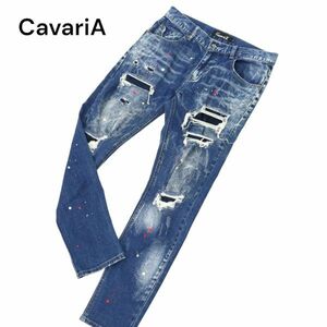 CavariA キャバリア 通年 クラッシュ＆ペイント&リペア加工★ ストレッチ スキニー デニム パンツ ジーンズ Sz.44　メンズ　C4B01539_3#R