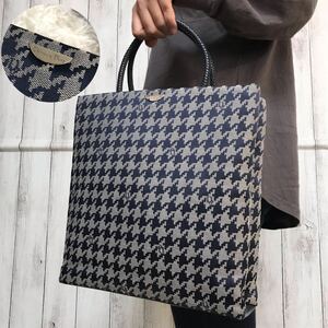 超美品/入手困難●ディオール Christian Dior 千鳥格子 トートバッグ ハンドバッグ メンズ ビジネス 本革 レザー キャンバス 編み込み 金具