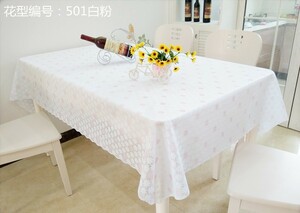 テーブルクロス 淡い小花柄 レース風 なみ縁取り PVC製 防水防油加工 ピンク系 (正方形 135×135cm)