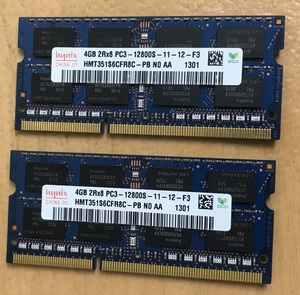 HYNIX 2Rx8 PC3-12800S 4GB 2枚組 1セット 8GB DDR3 ノート用メモリ 204ピン ECCなし DDR3-1600 4GB 2枚で 8GB DDR3 LAPTOP RAM