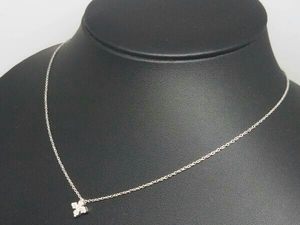 【STAR JEWELRY】スタージュエリー K18WG ダイヤモンド0.09ct ネックレス 約40cm クロス 十字架 ブランドアクセサリー ジュエリー 中古
