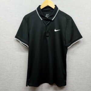 C86 NIKE ナイキ 半袖 ポロシャツ M ブラック DRI FIT ドライフィット ワンポイント スウッシュ ロゴ プリント スポーツ トレーニング