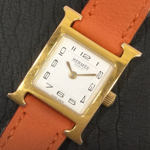 エルメス Hウォッチ クォーツ 腕時計 ホワイト文字盤 レディース HH1.101純正レザーベルト 未稼働品 HERMES