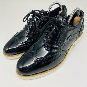 【良品】Rockport ロックポート ウイング ブローグ エナメル ドレスシューズ 黒 ブラック 24cm メダリオン 革靴 エナメル 軽量