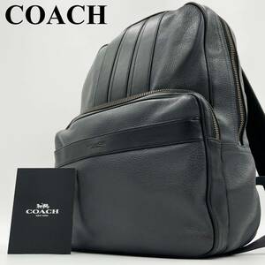 【美品/大容量】COACH コーチ メンズ リュック バックパック 肩掛け ショルダー ビジネス シボ革 レザー A4 PC iPad グレー 灰色